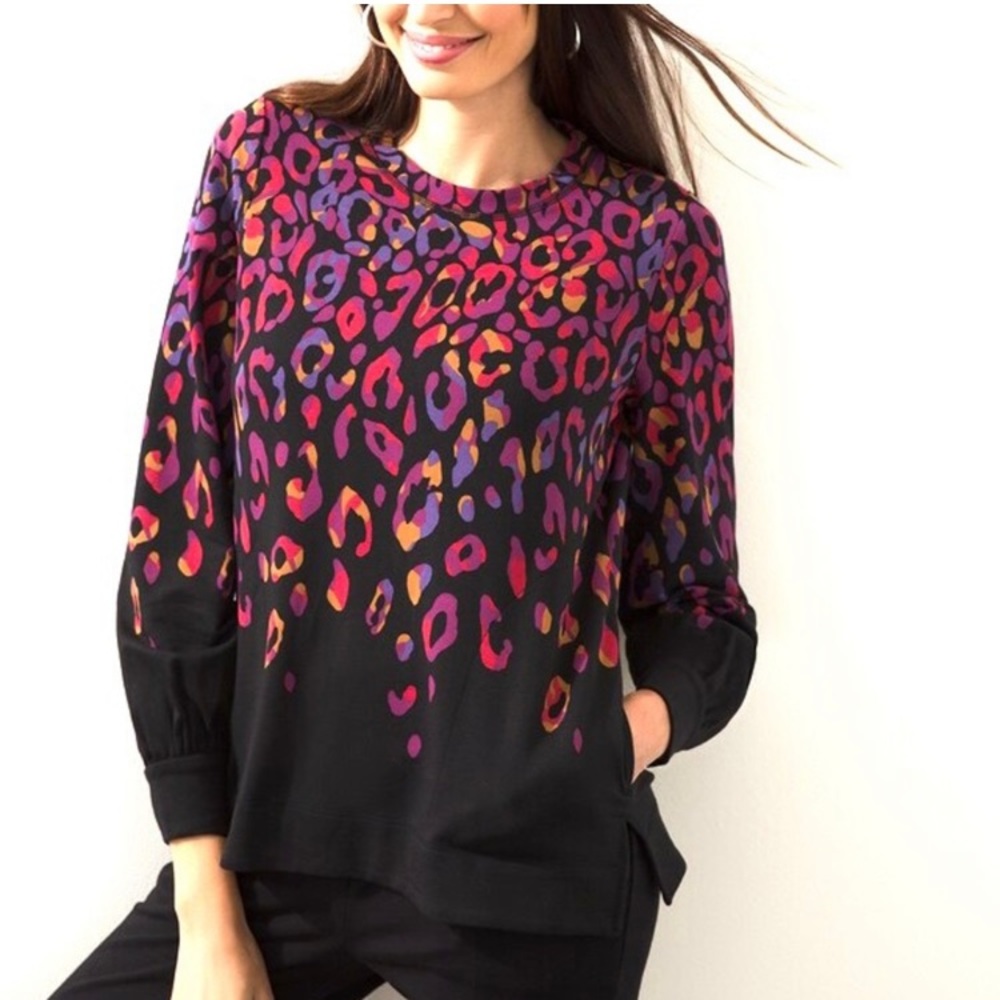 Chico’s Zenergy size 0 u.s.a. size 4/6 comfortable soft pullover leopard print